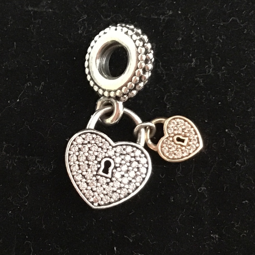 Pandora double dangle hearts in silver and 14k gold